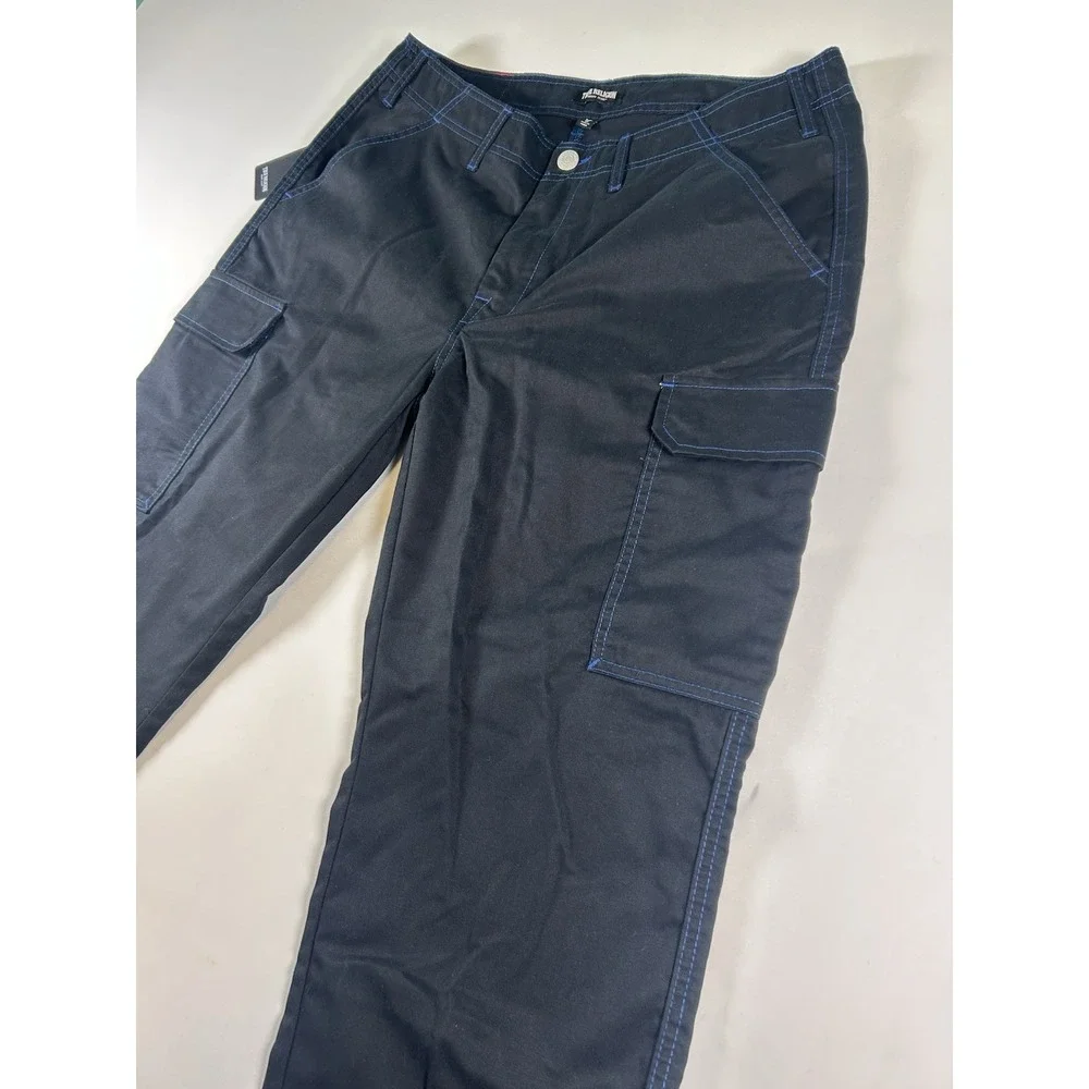 True Religion Men Baggy Cargo Pants 36 Black Blue Bold Stitch Utility Urban NWT